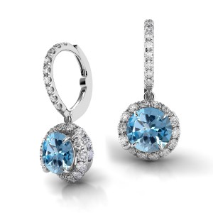 Swirl Blue Sapphire Drop Diamond Earrings
