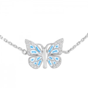 Silver Enamel Butterfly & CZ Necklace