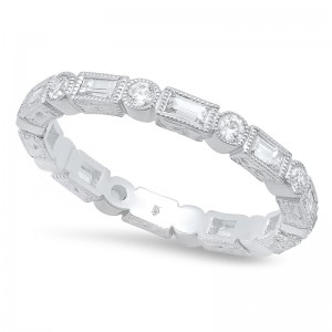 Baguette Sapphire and Round Diamond Eternity Band-2.6mm