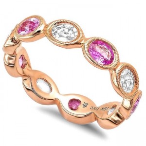 Oval White and Pink Sapphire Eternity Band