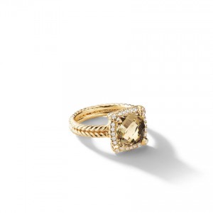 Châtelaine Pave Bezel Ring with Champagne Citrine and Diamonds in 18K Gold, 9mm