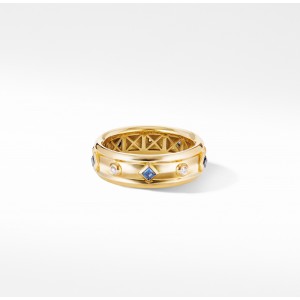 Modern Renaissance Ring in 18K Yellow Gold with Blue Sapphires and Diamonds
