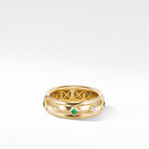 Modern Renaissance Ring in 18K Yellow Gold with Emeralds and Diamonds