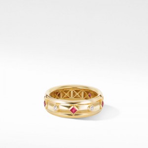 Modern Renaissance Ring in 18K Yellow Gold with Rubies and Diamonds