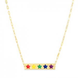 14K Rainbow Enamel Stars Bar Necklace