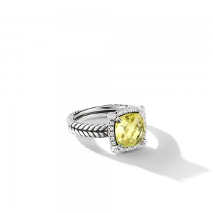 Chatelaine Pave Bezel Ring with Lemon Citrine and Diamonds, 9mm