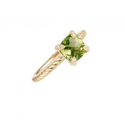 Chatelaine Ring with Peridot and Diamonds in 18K Gold, 7mm