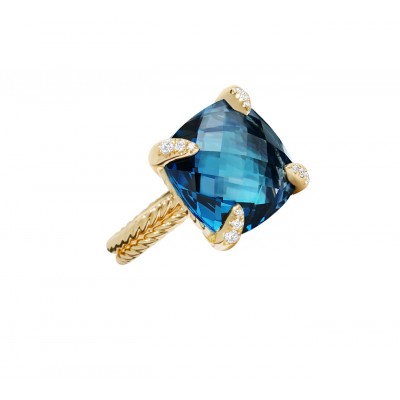 Châtelaine Ring with Hampton Blue Topaz and Diamonds in 18K Gold
