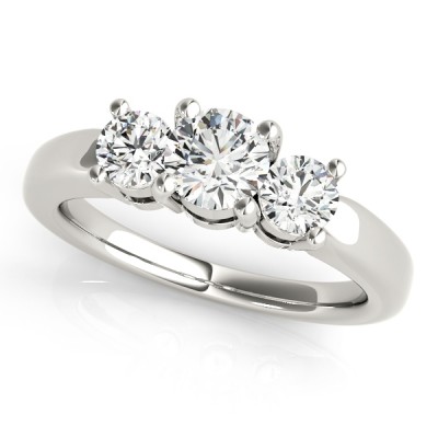14K White Gold Three-Stone Round Engagement Ring