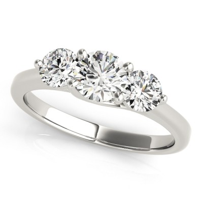 14K White Gold Three-Stone Round Engagement Ring