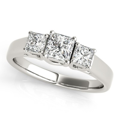 14K White Gold Princess Three-Stone Engagement Ring