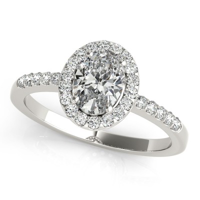 14K White Gold Oval Halo Engagement Ring