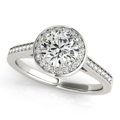 14K White Gold Round Halo Engagement Ring
