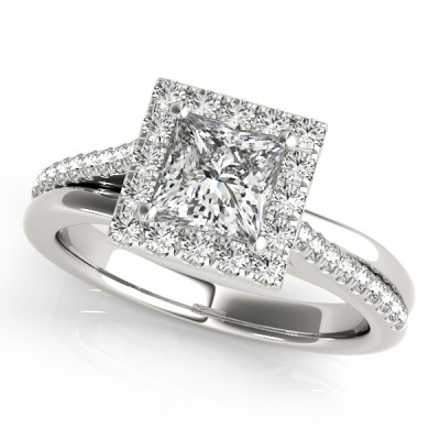 14K White Gold Halo Engagement Ring