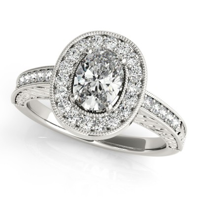 14K White Gold Oval Halo Engagement Ring