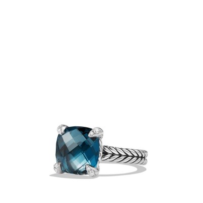 Châtelaine Ring with Hampton Blue Topaz and Diamonds, 11mm