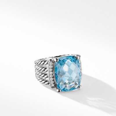 Wheaton® Ring with Blue Topaz and Pavé Diamonds