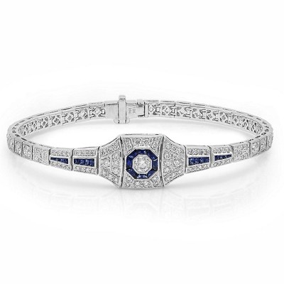 Art Deco Diamond and Blue Sapphire Bracelet