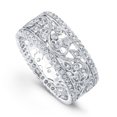 Diamond Vine Wide Eternity Band with Scalloped Edges