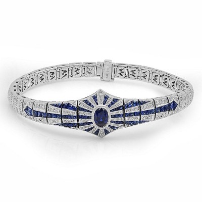 Art Deco Sapphire and Diamond Rising Sun Tennis Bracelet