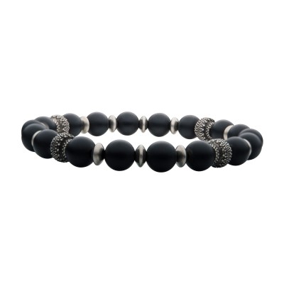 Matte Black Agate Stones with Black Oxidized Beads Bracelet