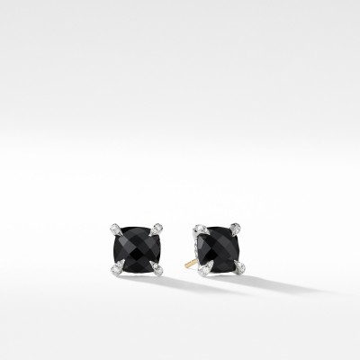 Chatelaine® Stud Earrings with Black Onyx and Diamonds, 9mm