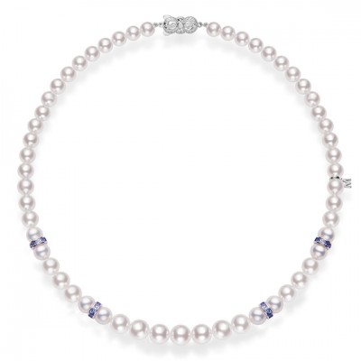 Ocean Akoya Cultured Pearl and Blue Sapphire Necklace in 18K White Gold
