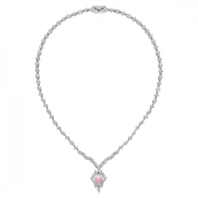 Conch and Akoya Cultured Pearl Necklace with Diamonds in 18K White Gold