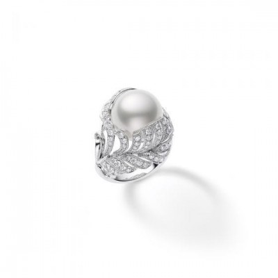 Mikimoto Feather Collection White South Sea Cultured Pearl and Diamond Ring
