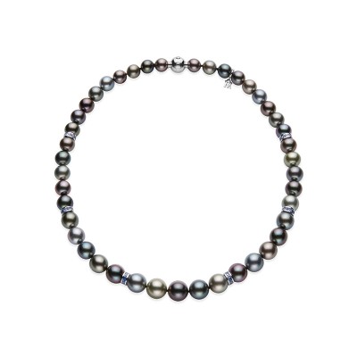 Black South Sea Cultured Pearl 17 Inch Necklace with Diamond and Sapphire Rondelles in 18K White Gold