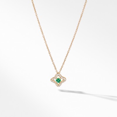 Venetian Quatrefoil® Necklace in 18K Yellow Gold with Emerald and Pavé Diamonds