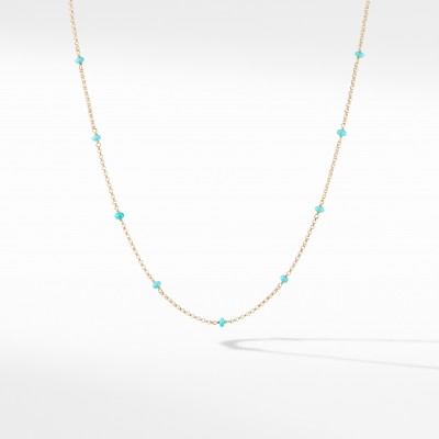 Cable Collectibles® Bead and Chain Necklace in 18K Yellow Gold with Turquoise