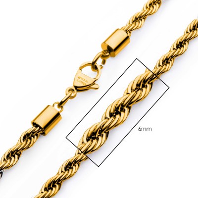6mm 18K Gold Plated Rope Chain