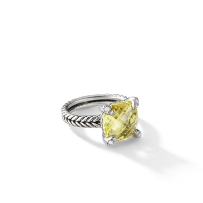 Châtelaine Ring with Lemon Citrine and Diamonds, 11mm