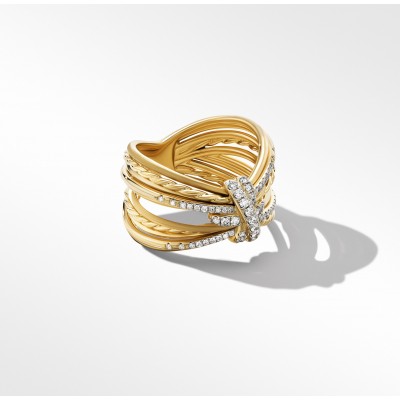 Angelika™ Four Point Ring in 18K Yellow Gold with Pavé Diamonds