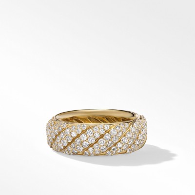 Sculpted Cable Band Ring in 18K Yellow Gold with Pavé Diamonds