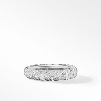 Sculpted Cable Band Ring in 18K White Gold with Diamonds