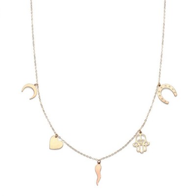 14K Gold Trend Charm Dangle Necklace