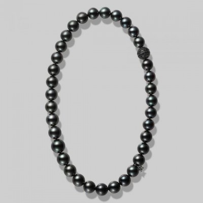 Passionoir Black South Sea Cultured Pearl Necklace with Black Spinel Clasp