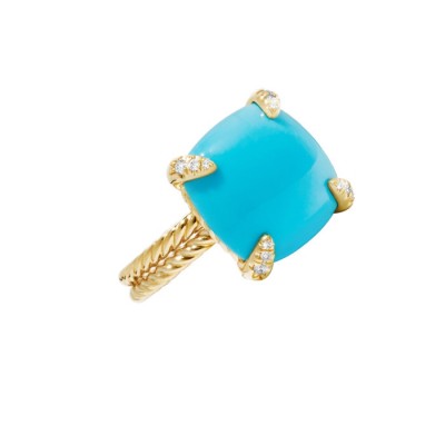 Châtelaine Ring with Turquoise and Diamonds in 18K Gold