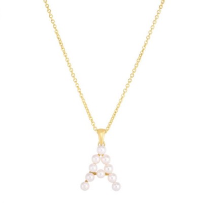 14K Pearl A Initial Necklace