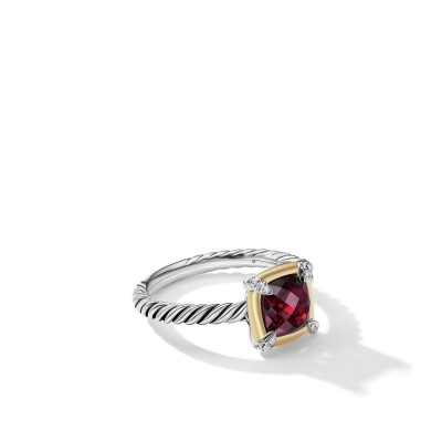 Petite Chatelaine® Ring with Garnet, 18K Yellow Gold Bezel and Pavé Diamonds